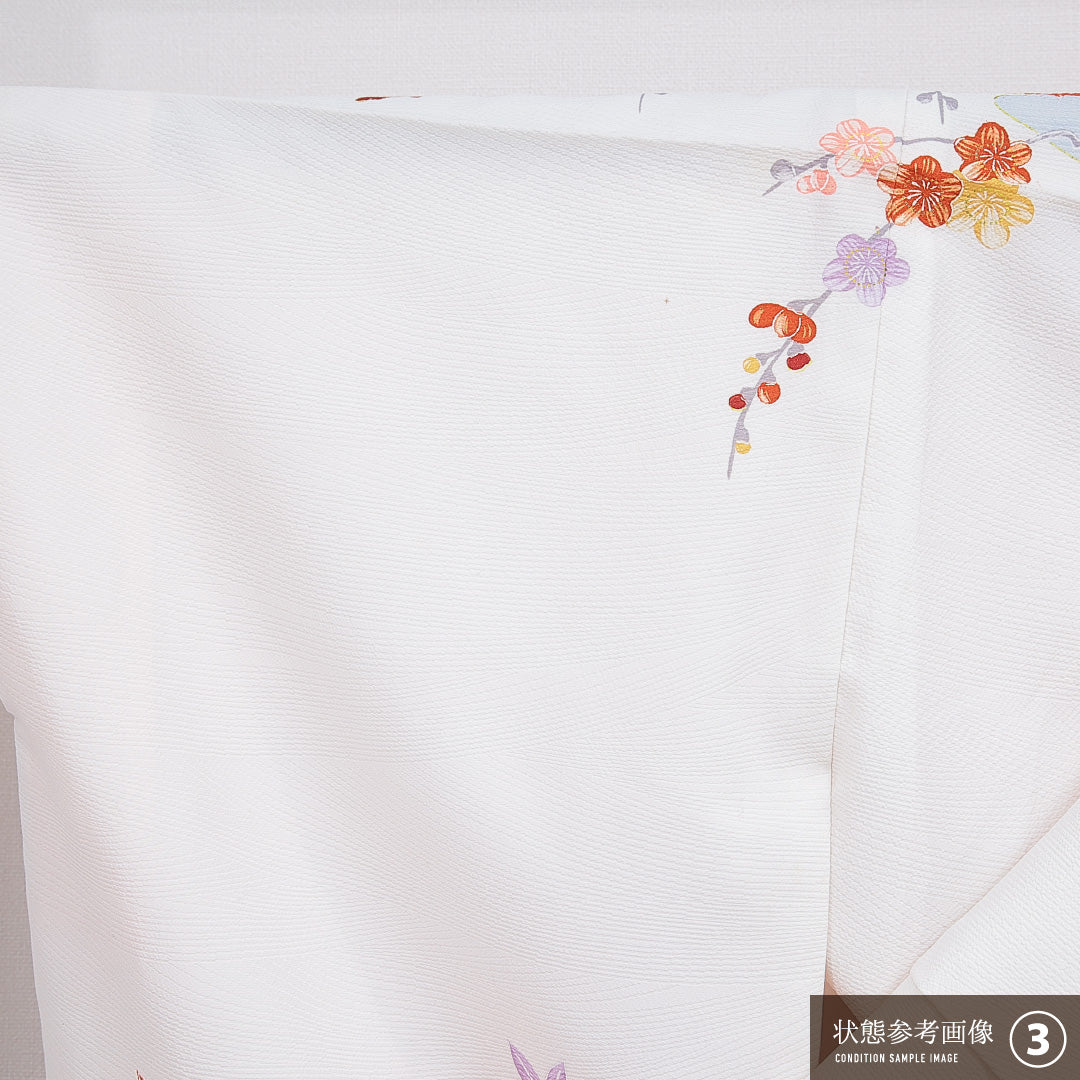 訪問着 洗える着物 袷 身丈158cm 裄丈64cm ポリエステル Aランク Mサイズ 広衿 セミフォーマル 吉祥文様 白系 1212-16264