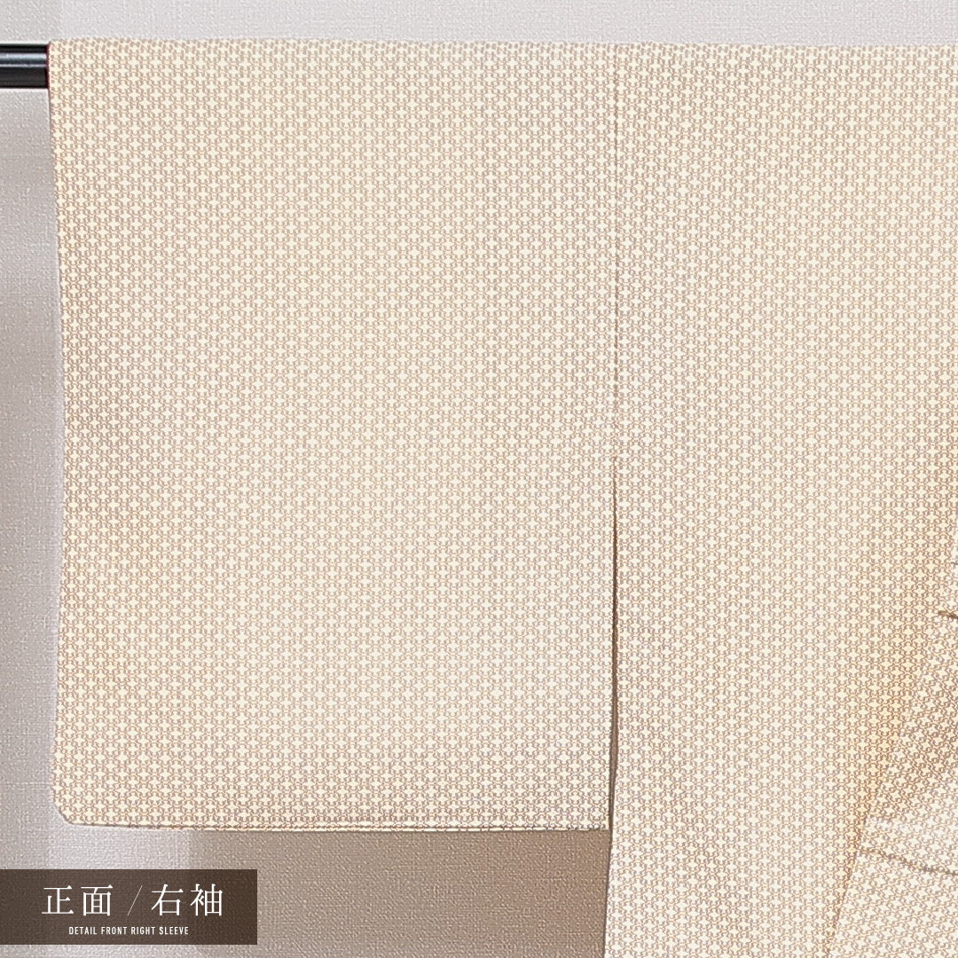 洗える着物 小紋 袷 身丈157cm 裄丈64cm ポリエステル Sランク インフォーマル 広衿 Mサイズ 松皮菱 ベージュ系 RP 1221-15823
