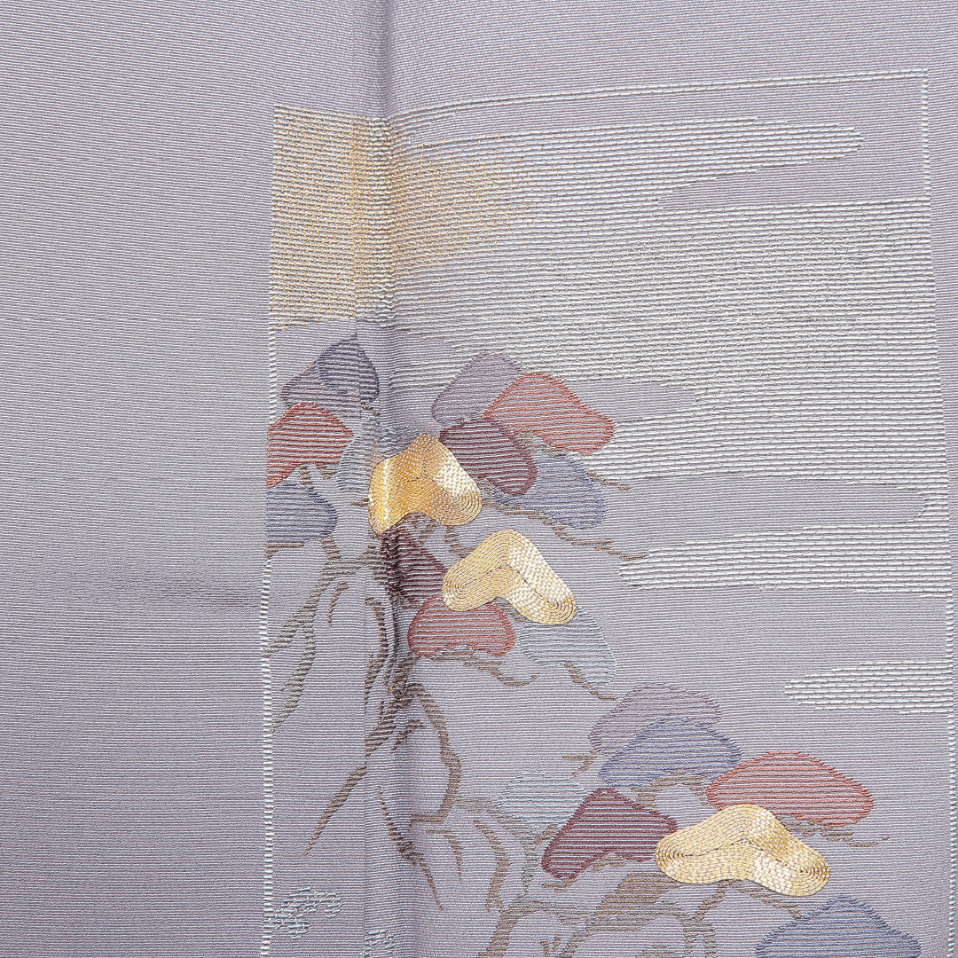 付下げ 袷 身丈163cm 裄丈65cm 正絹 Cランク Lサイズ 広衿 一つ紋(丸に橘) セミフォーマル 笠松 ぼかし染 金駒刺繍 グレー系 1261-16425