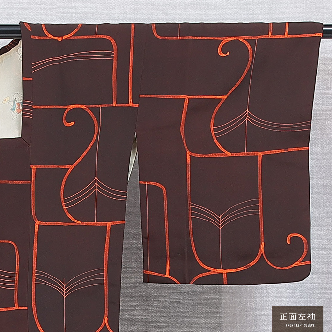 道行コート 袷 身丈78cm 裄丈61cm 正絹 Sランク セミフォーマル Sサイズ ポケットあり 創作柄 茶系 RP 1237-16857