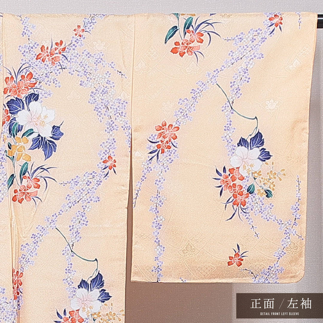 洗える着物 小紋 袷 身丈164cm 裄丈64cm ポリエステル Sランク インフォーマル 広衿 Lサイズ 芙蓉 朱系 RP 1221-15818