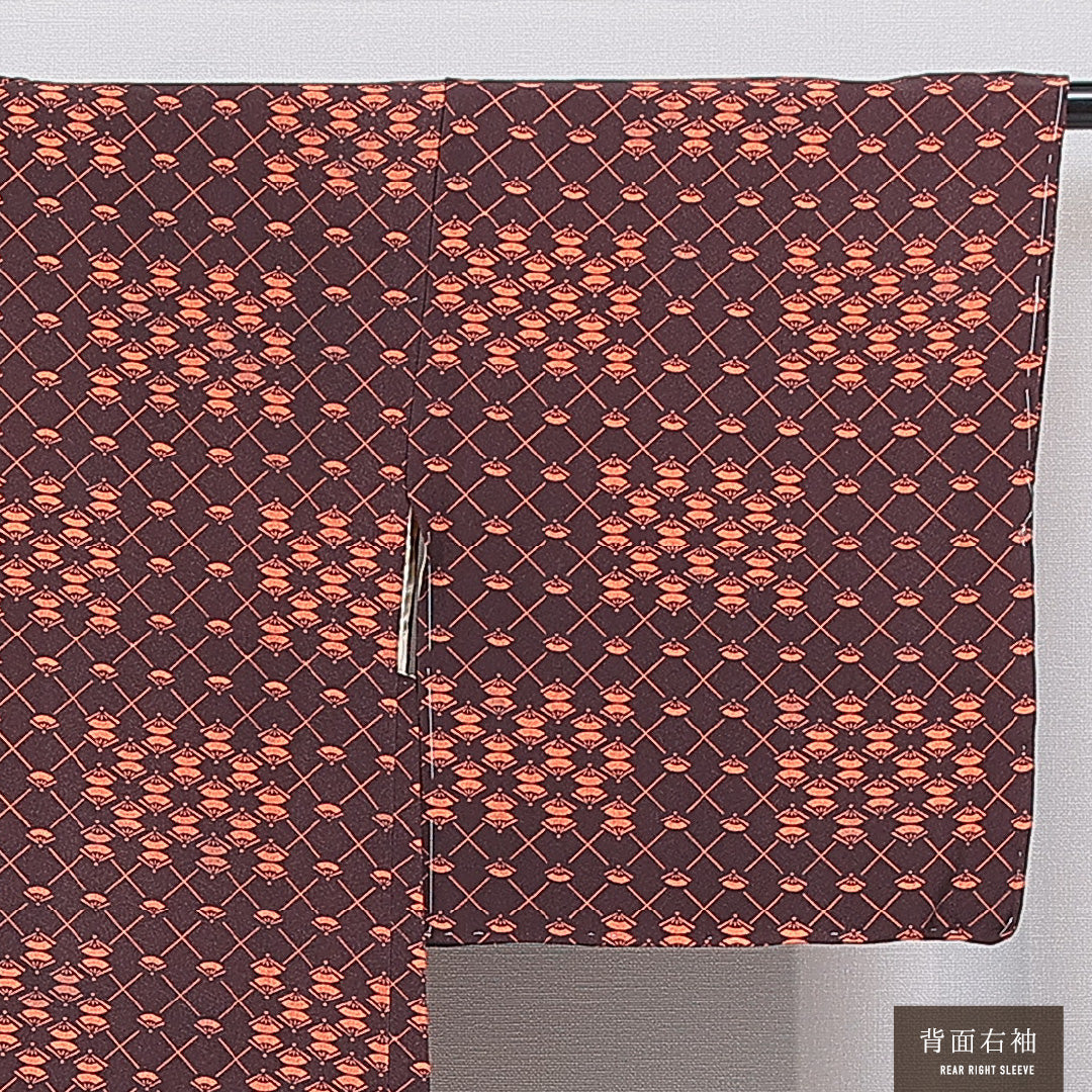 羽織 袷 身丈78cm 裄丈63cm 正絹 Bランク カジュアル Sサイズ 扇 茶系 HP 1232-16190