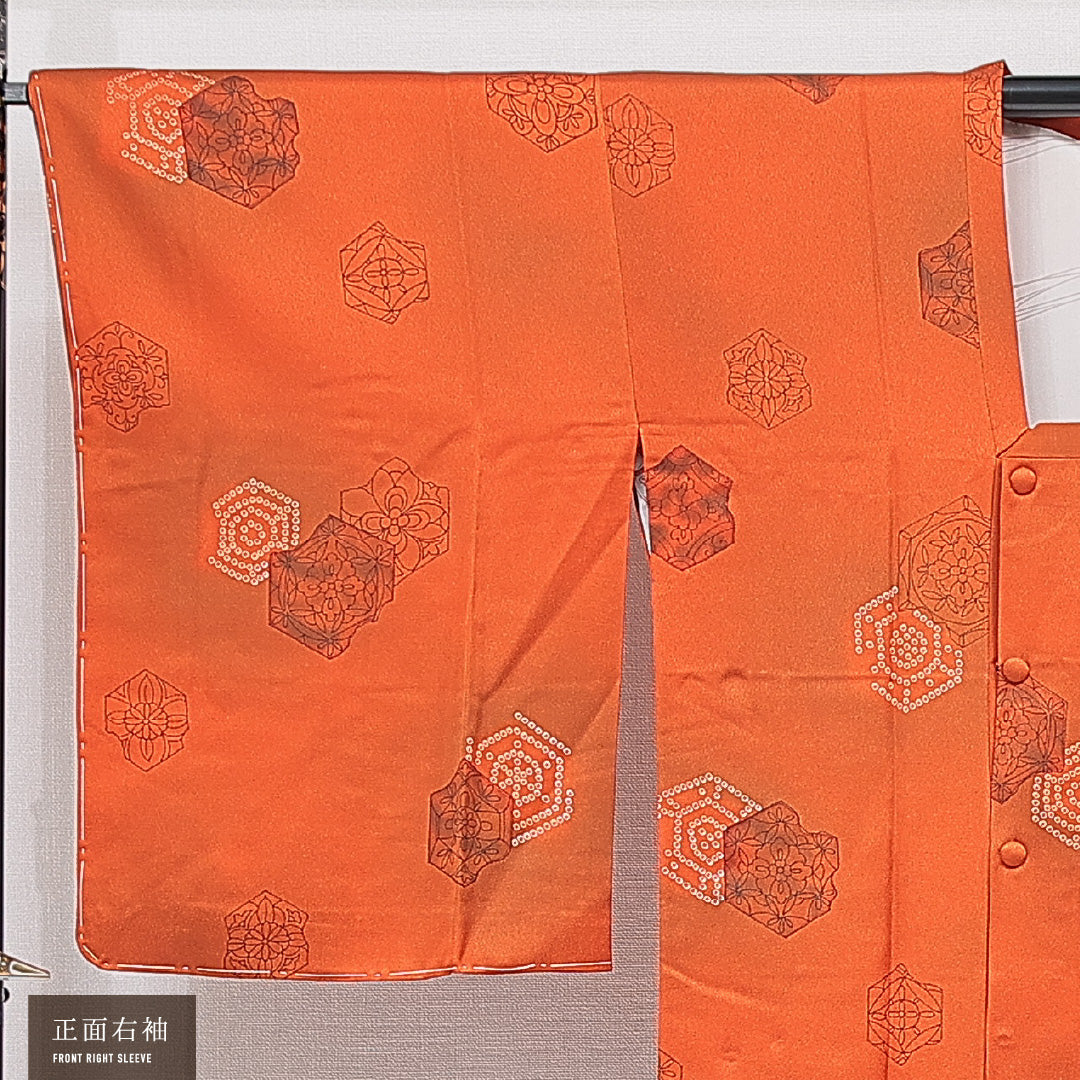 道行コート 袷 身丈82cm 裄丈65cm 正絹 Sランク Mサイズ フォーマル 創作柄 朱系 1263-15131