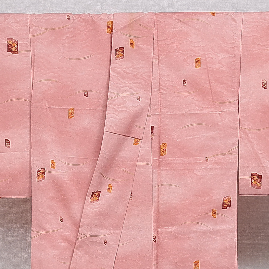 小紋 洗える着物 袷 身丈159cm 裄丈63cm ポリエステル Cランク Mサイズ 広衿 インフォーマル 色紙 雲取り ピンク系 1215-16114