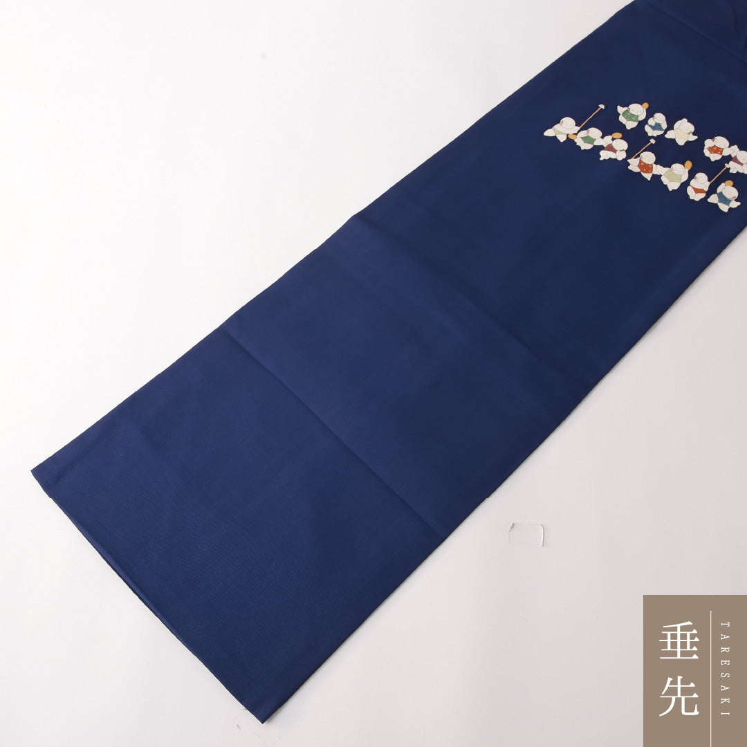 九寸名古屋帯 Sランク 帯丈388cm 正絹 ポイント柄 名古屋仕立て 染め インフォーマル 塩瀬 唐子 青系 RP 1245-03155