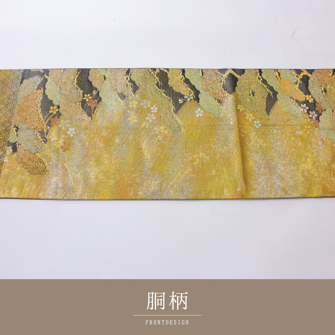 袋帯 帯丈428cm 正絹 六通 フォーマル 老松 荒磯 砂子 金系 1243-02196