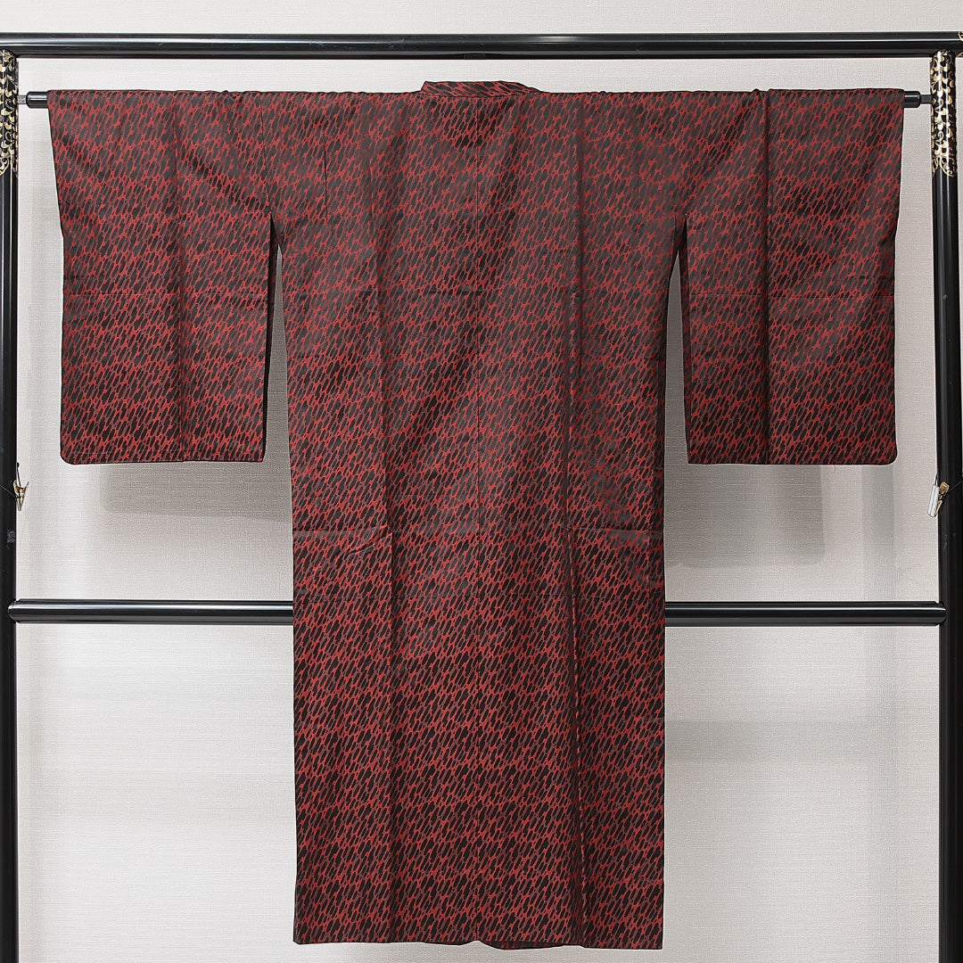 道行コート 単衣 身丈128cm 裄丈65cm 正絹 Aランク セミフォーマル Mサイズ ポケットあり 抽象柄 赤系 RP 1237-15245