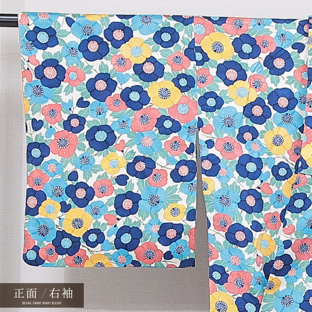 小紋 袷 身丈157cm 裄丈63cm 正絹 Sランク インフォーマル 広衿 Mサイズ 花柄 多色系 RP 1221-15691