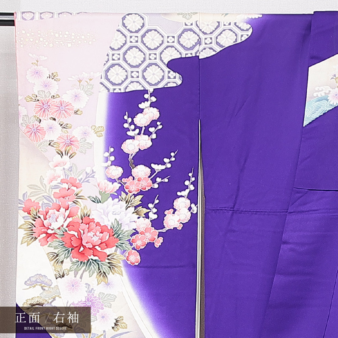 振袖 袷 身丈167cm 裄丈66cm フォーマル Aランク XLサイズ 正絹 広衿 雉 牡丹 1213-F0664