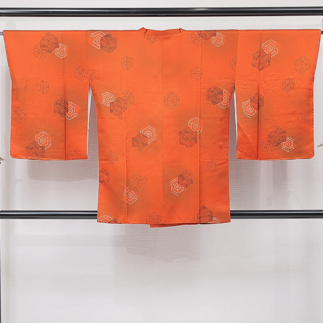 道行コート 袷 身丈82cm 裄丈65cm 正絹 Sランク Mサイズ フォーマル 創作柄 朱系 1263-15131