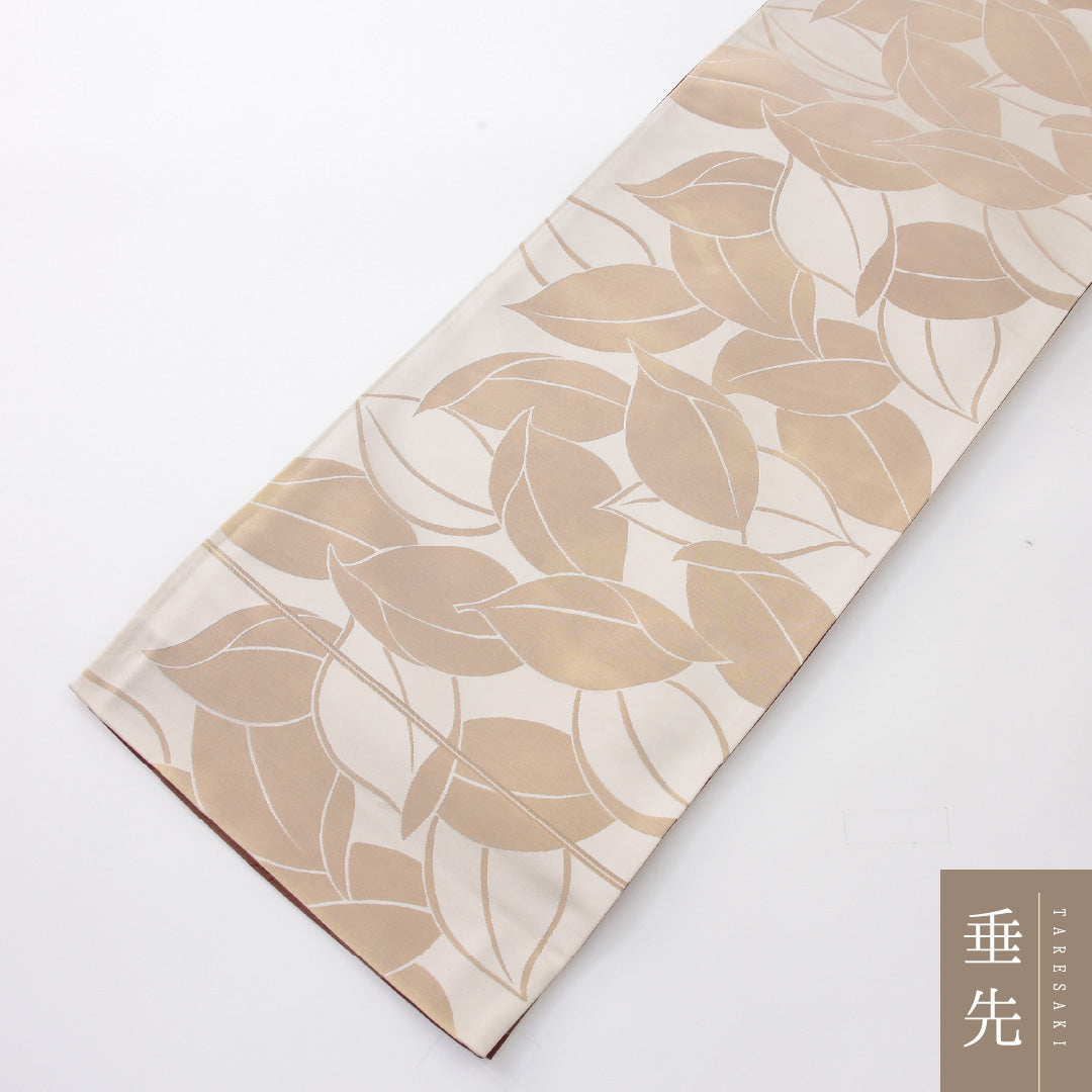 袋帯 帯丈424cm セミフォーマル 全通 リバーシブル 帯芯なし Sランク 正絹 植物柄 クリーム系 赤系 1223-02241