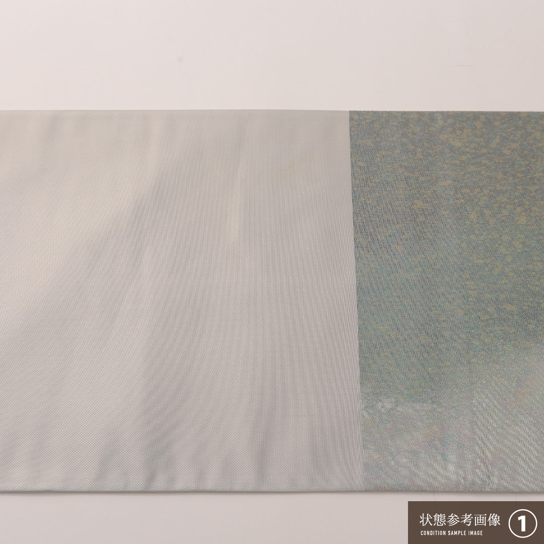 袋帯 帯丈448cm 正絹 ポイント柄 セミフォーマル 扇 緑系 銀系 1243-01913