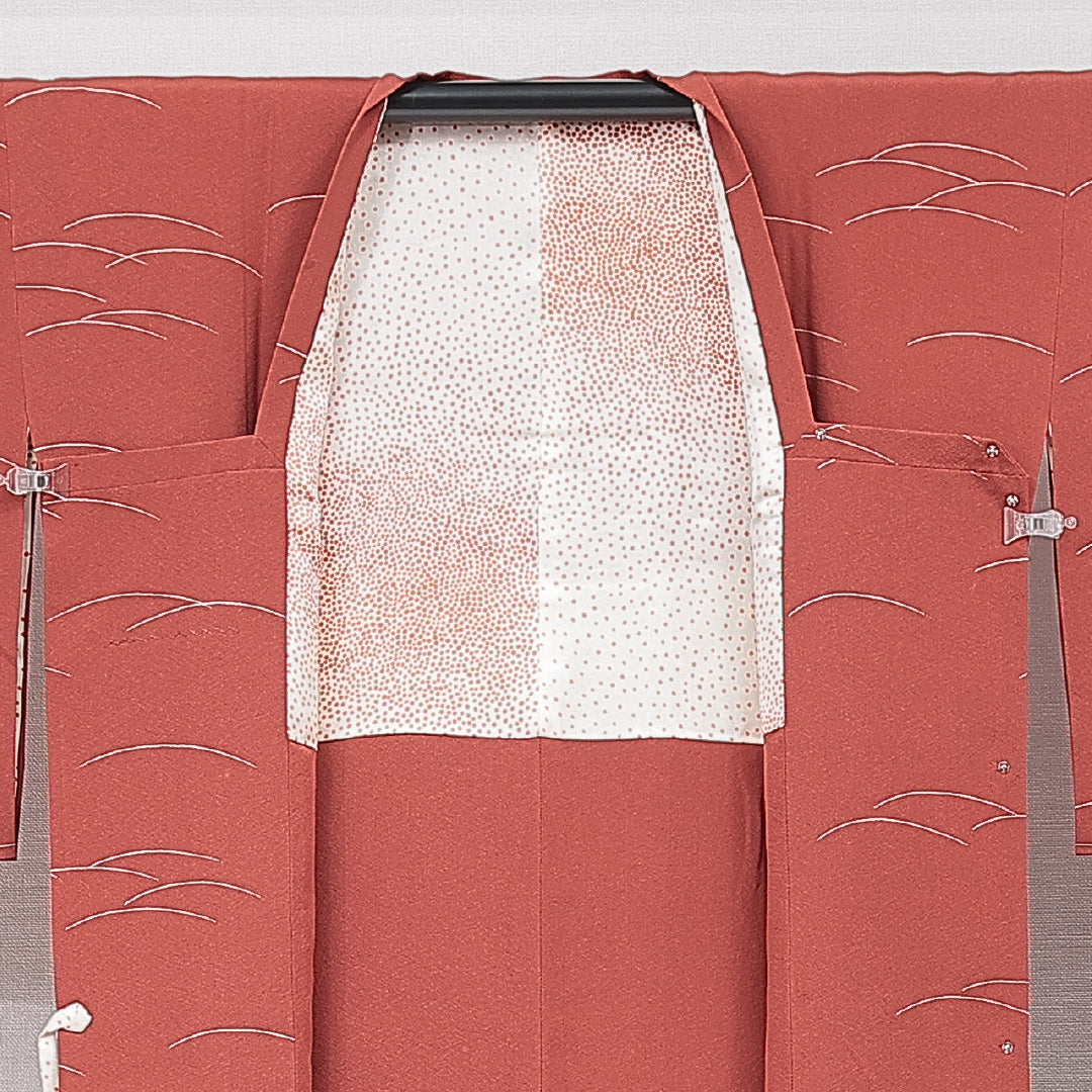 道行コート 袷 身丈87cm 裄丈65cm 正絹 Sランク Mサイズ フォーマル ポケットあり 松 赤系 朱系 1263-15129