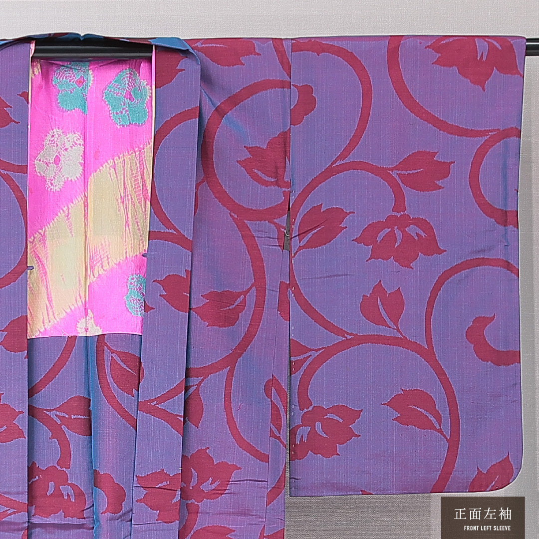 アンティーク 羽織 (銘仙) 袷 身丈97cm 裄丈62cm 正絹 Aランク バチ衿 Sサイズ 唐華 紫系 RP 1232-15176
