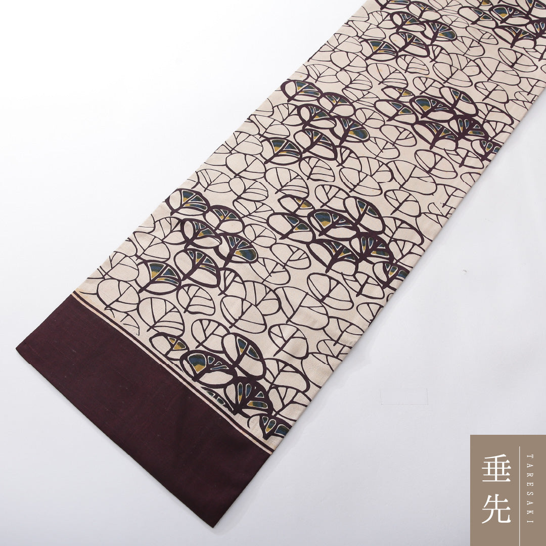 九寸名古屋帯(紬) 帯丈395cm カジュアル 名古屋仕立て 全通 Cランク 正絹 染め帯 後染め 創作柄 クリーム系 1224-03919