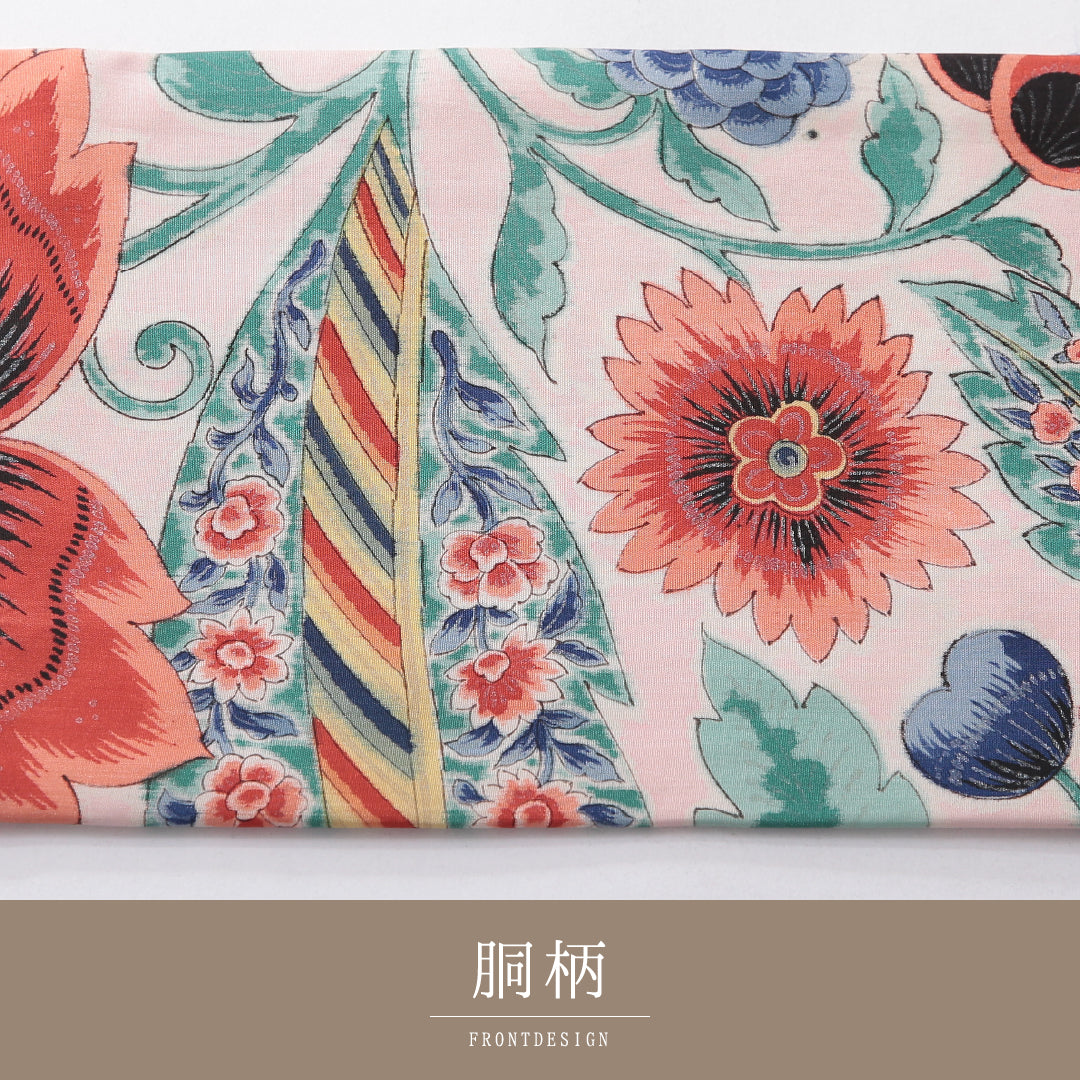 アンティーク 九寸名古屋帯 帯丈333cm 名古屋仕立て 全通 Bランク 正絹 染め帯 花柄 植物柄 ピンク系 1224-03882