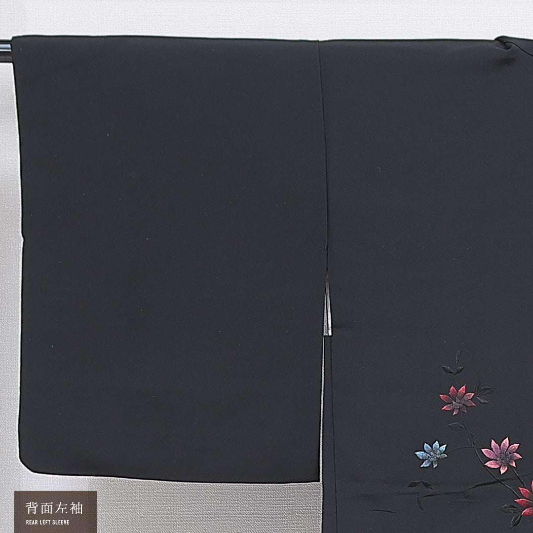 黒羽織 袷 身丈82cm 裄丈63cm 正絹 Sランク インフォーマル Sサイズ 刺繍 花柄 黒系 RP 1233-16825