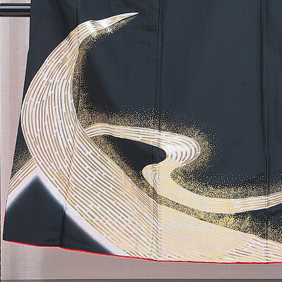 付下げ 洗える着物 単衣 身丈150cm 裄丈66cm ポリエステル Sランク Sサイズ バチ衿 インフォーマル 創作柄 黒系 1261-16282