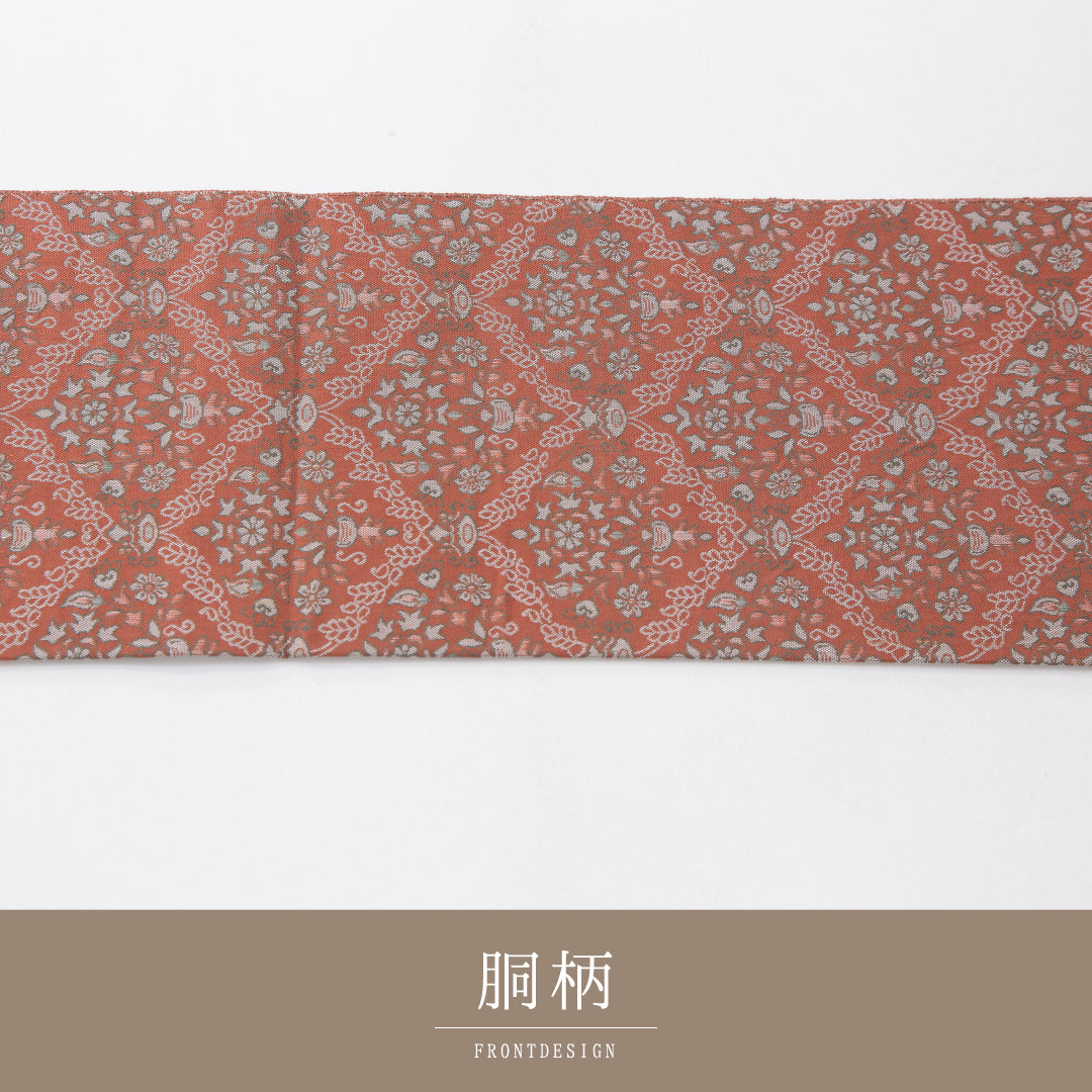 八寸名古屋帯 Aランク 帯丈350cm 正絹 全通 名古屋仕立て 織り カジュアル ペルシャ文様 朱系 LP 1245-04088