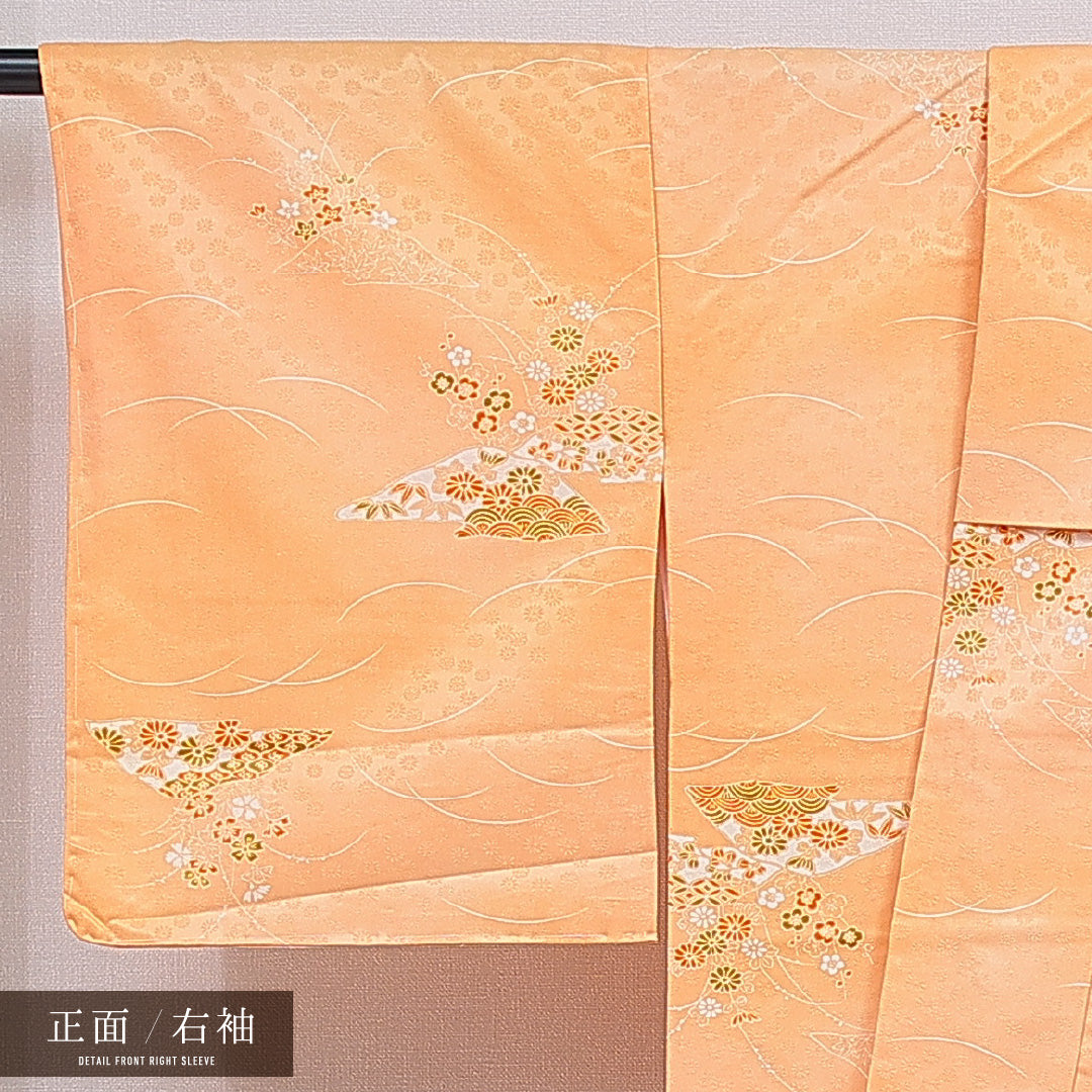 洗える着物 小紋 袷 身丈161cm 裄丈65cm ポリエステル Sランク インフォーマル 広衿 Lサイズ 古典柄 朱系 RP 1221-16334