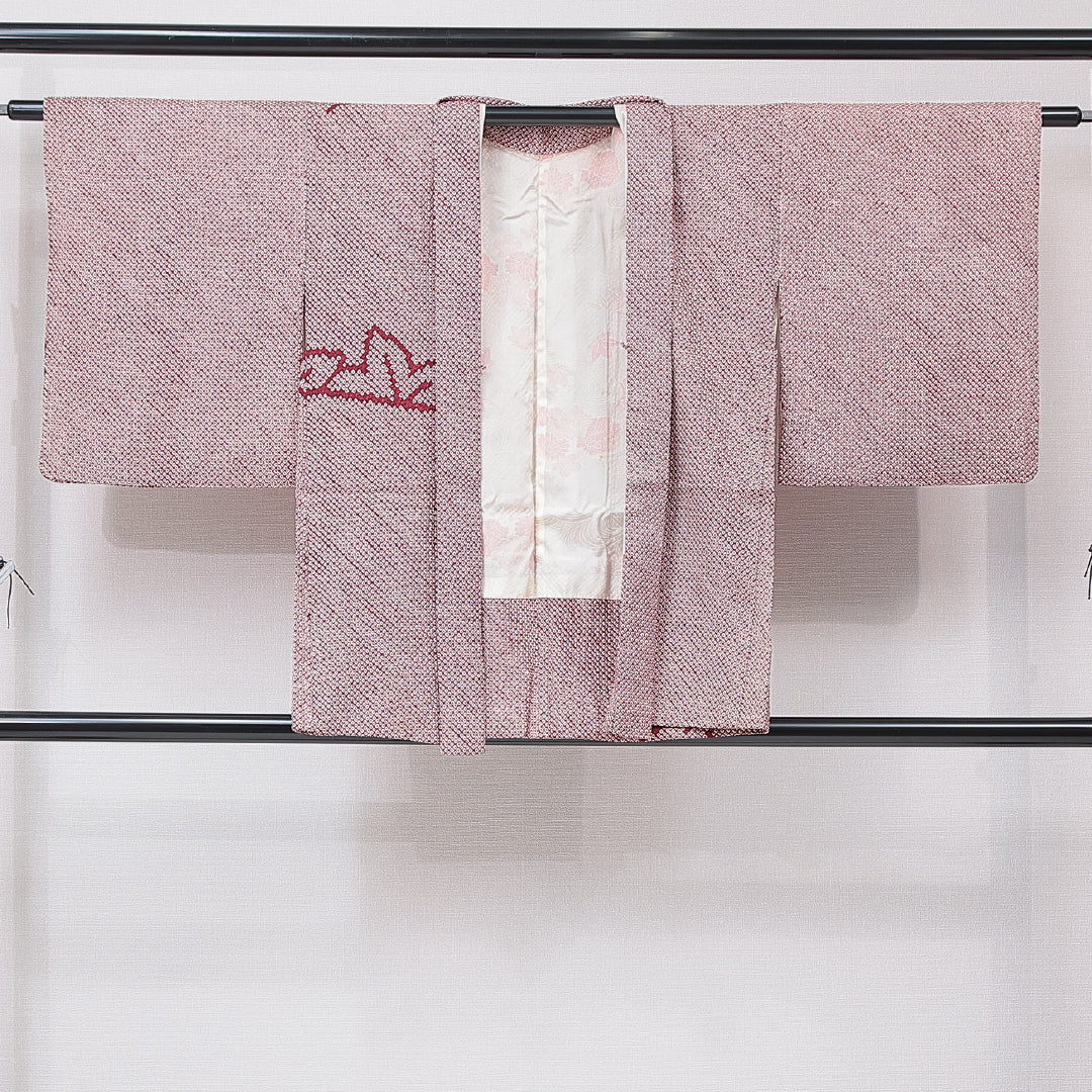 絵羽羽織 袷 身丈80cm 裄丈65cm 正絹 Cランク インフォーマル Mサイズ 梅 紅葉 赤系 HP 1234-16785