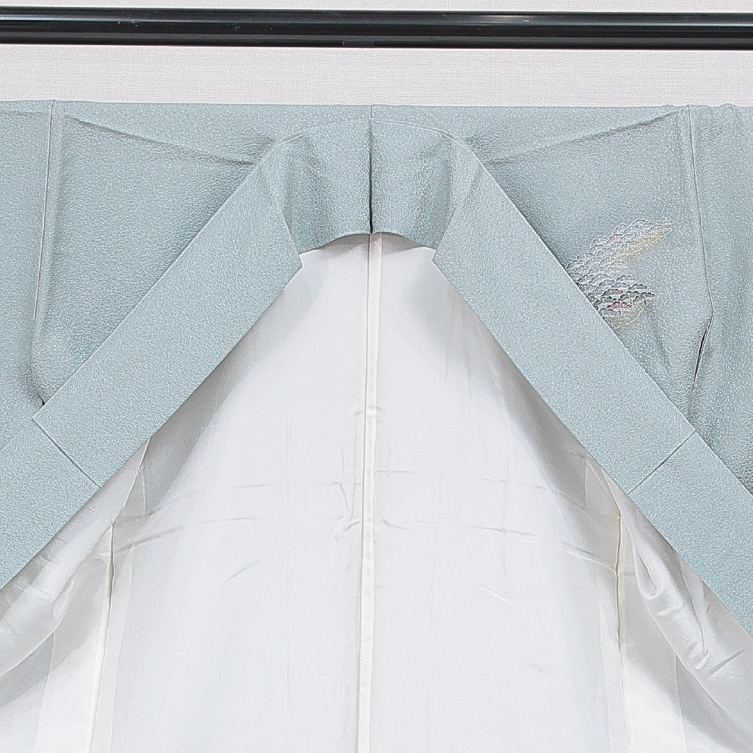 訪問着 袷 身丈164cm 裄丈66cm 正絹 Sランク Lサイズ 広衿 セミフォーマル 笠松 金彩 水色系 1212-16661