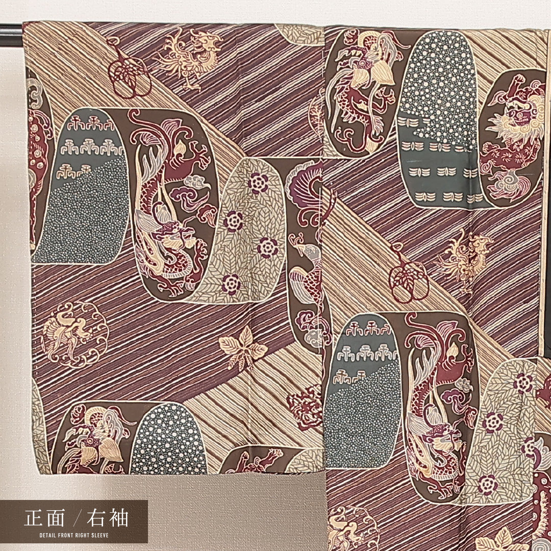 長襦袢 男性用 袷 身丈130cm 裄丈64cm 正絹 Cランク Sサイズ 創作柄 紫系 LP 1241-16924