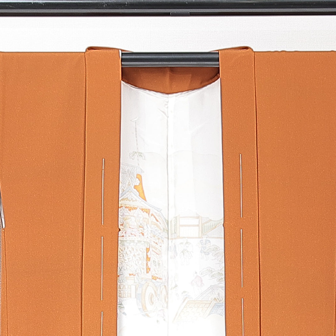 羽織 袷 身丈78cm 裄丈64cm 正絹 Aランク Mサイズ バチ衿 カジュアル 牡丹 茶系 1217-15137