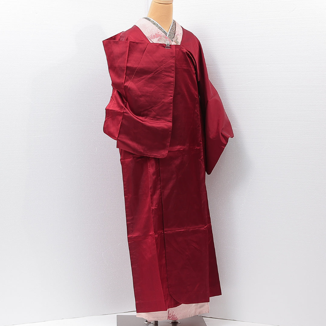 道行コート 袷 身丈133cm 裄丈65cm 正絹 Sランク カジュアル Mサイズ 無地 赤系 RP 1237-15280