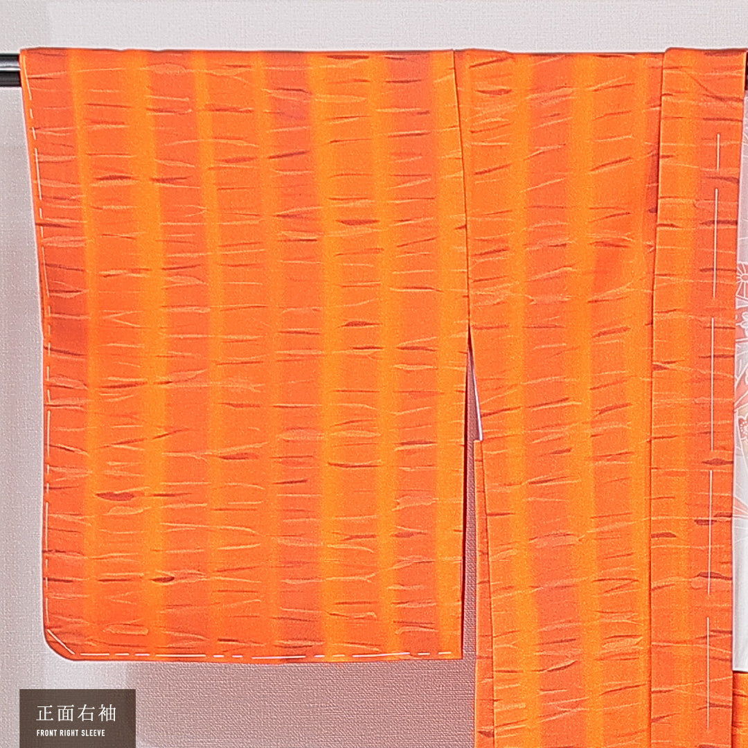 羽織 袷 身丈78cm 裄丈65cm 正絹 Sランク Mサイズ カジュアル 縞 朱系 1217-15120