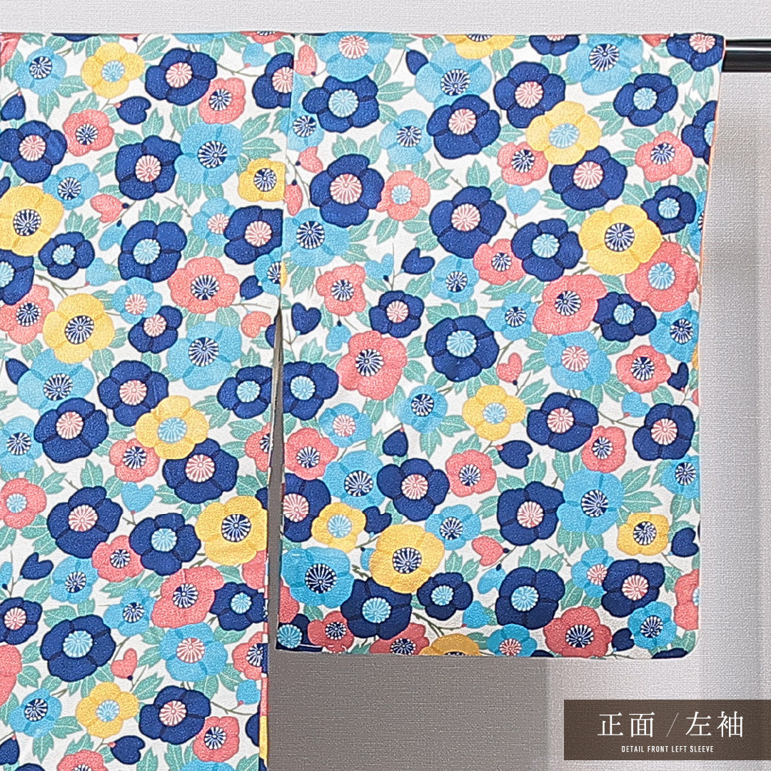 小紋 袷 身丈157cm 裄丈63cm 正絹 Sランク インフォーマル 広衿 Mサイズ 花柄 多色系 RP 1221-15691