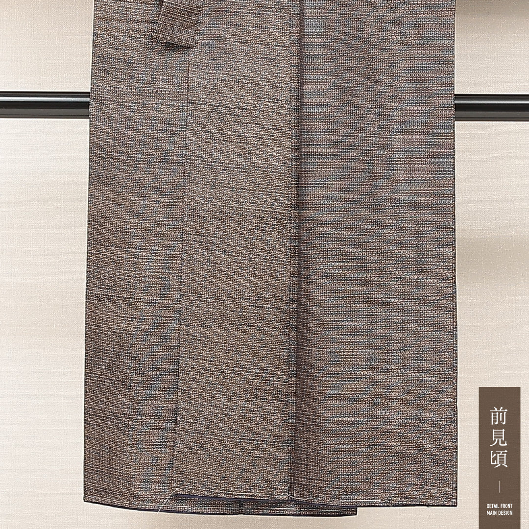 男着物 袷 身丈134cm 裄丈65cm 正絹 Cランク カジュアル 棒衿 XSサイズ 抽象柄 茶系 LP 1224-16887