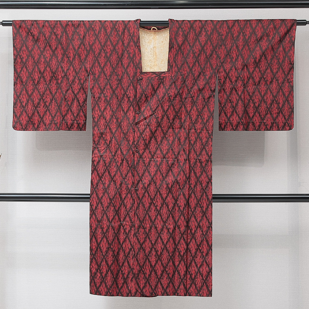 道行コート 袷 身丈120cm 裄丈63cm 正絹 Aランク Sサイズ 菱 赤系 HP 1237-15275