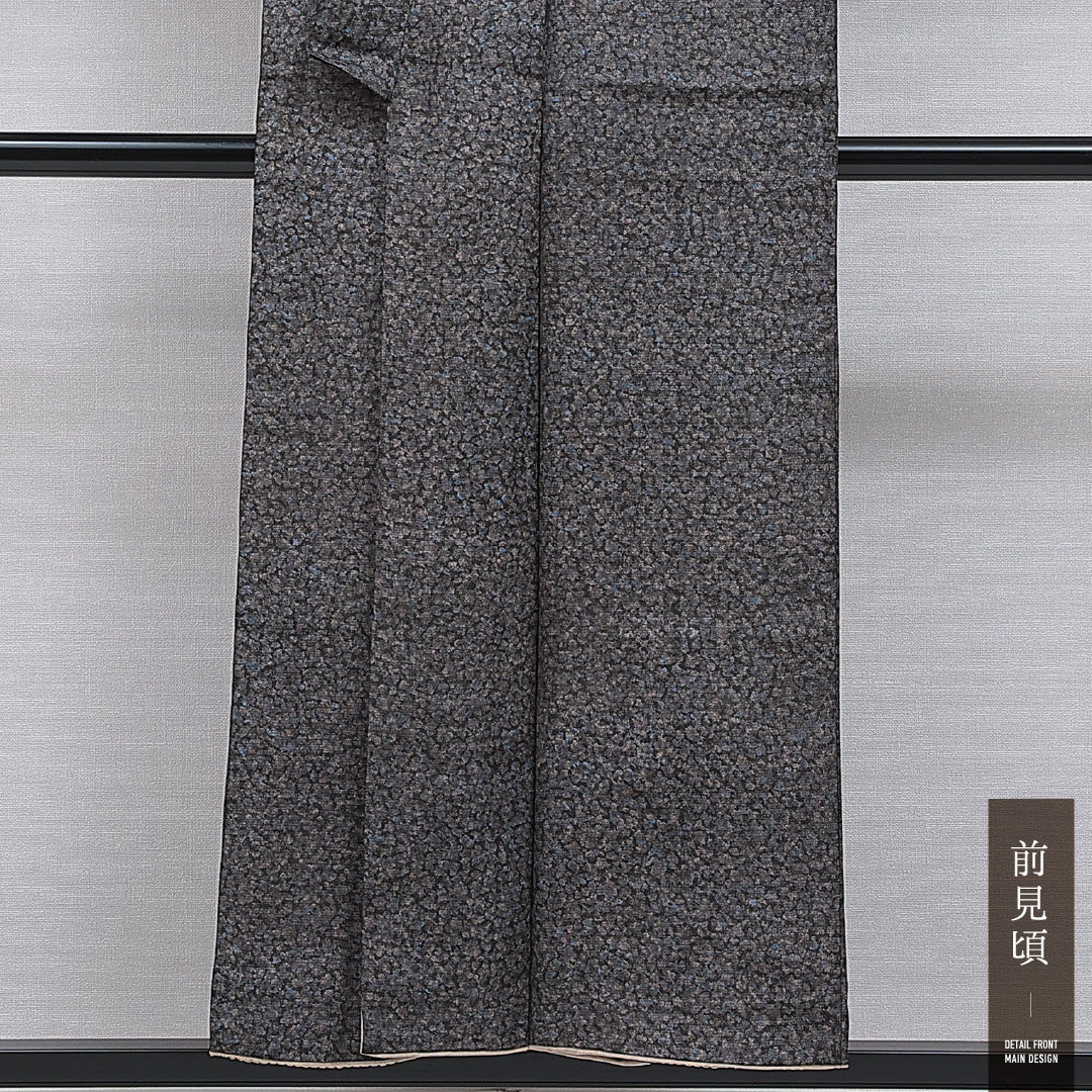 アンティーク 紬 袷 身丈152cm 裄丈64cm 正絹 Aランク バチ衿 Sサイズ 抽象柄 グレー系 RP 1223-15929