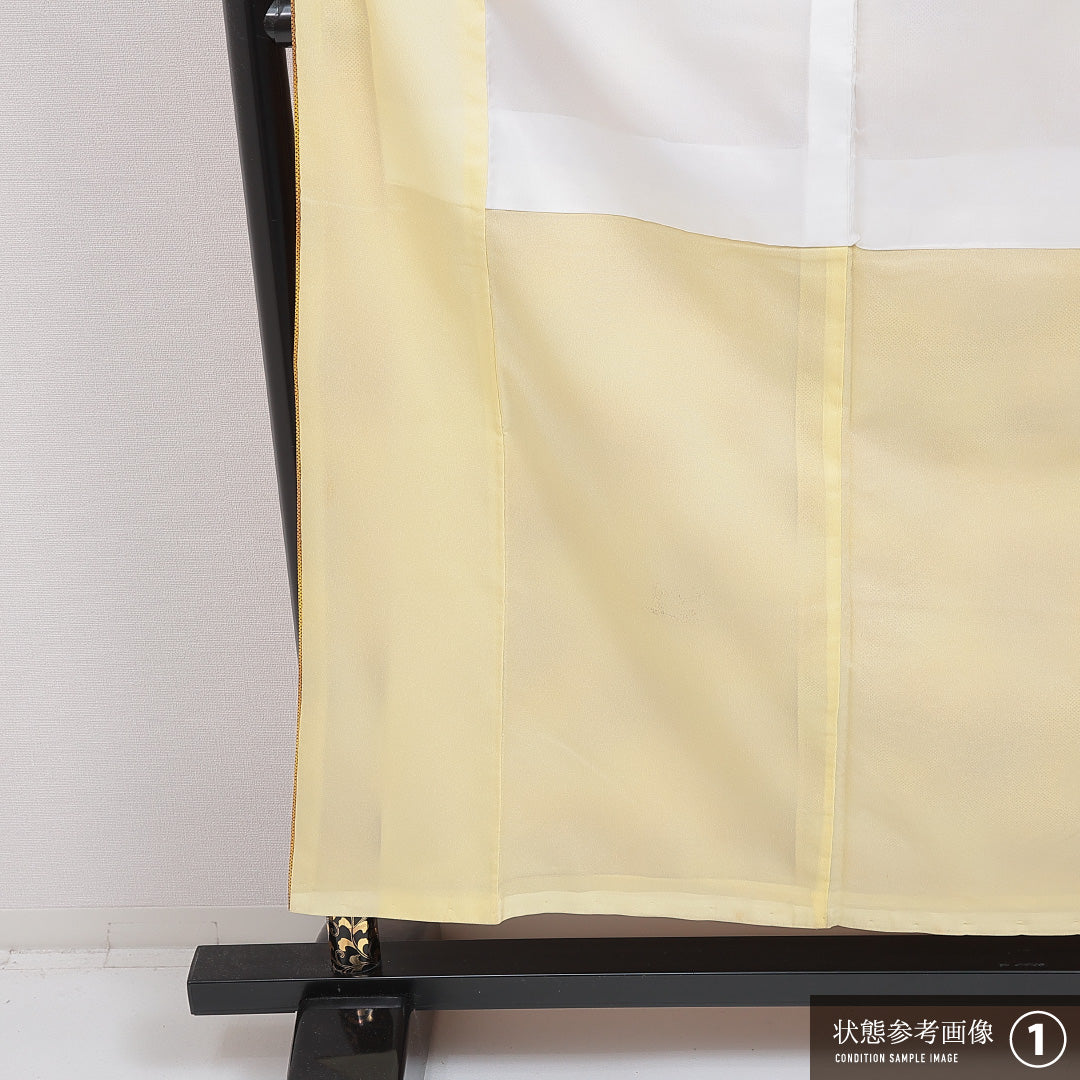 洗える着物 小紋 袷 身丈157cm 裄丈65cm ポリエステル Aランク インフォーマル バチ衿 Mサイズ 創作柄 金系 RP 1221-16386