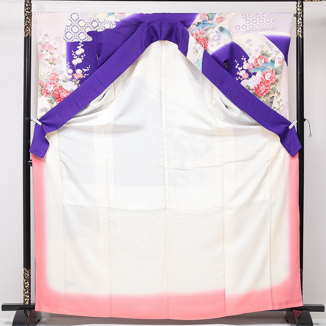 振袖 袷 身丈167cm 裄丈66cm フォーマル Aランク XLサイズ 正絹 広衿 雉 牡丹 1213-F0664