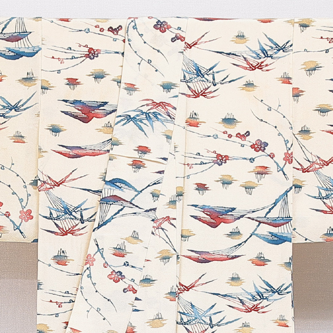 小紋 袷 身丈147cm 裄丈60cm 正絹 Bランク インフォーマル 広衿 XSサイズ 山 クリーム系 HP 1221-15908