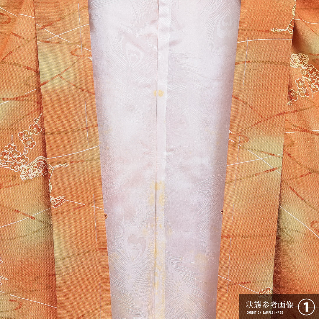羽織 袷 身丈80cm 裄丈65cm 正絹 Aランク カジュアル Mサイズ ぼかし染 貝桶 梅 朱系 RP 1232-16191