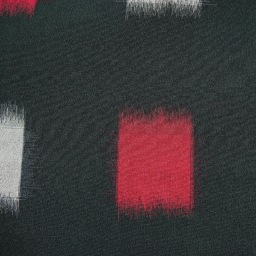 アンティーク お召 単衣 身丈149cm 裄丈61cm 正絹 Cランク XSサイズ バチ衿 肩当て 抽象柄 緑系 1265-15562