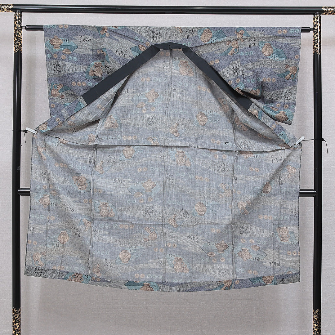 長襦袢 男性用 無双袖 身丈136cm 裄丈60cm 正絹 Bランク Mサイズ 徳利 グレー系 RP 1241-16723