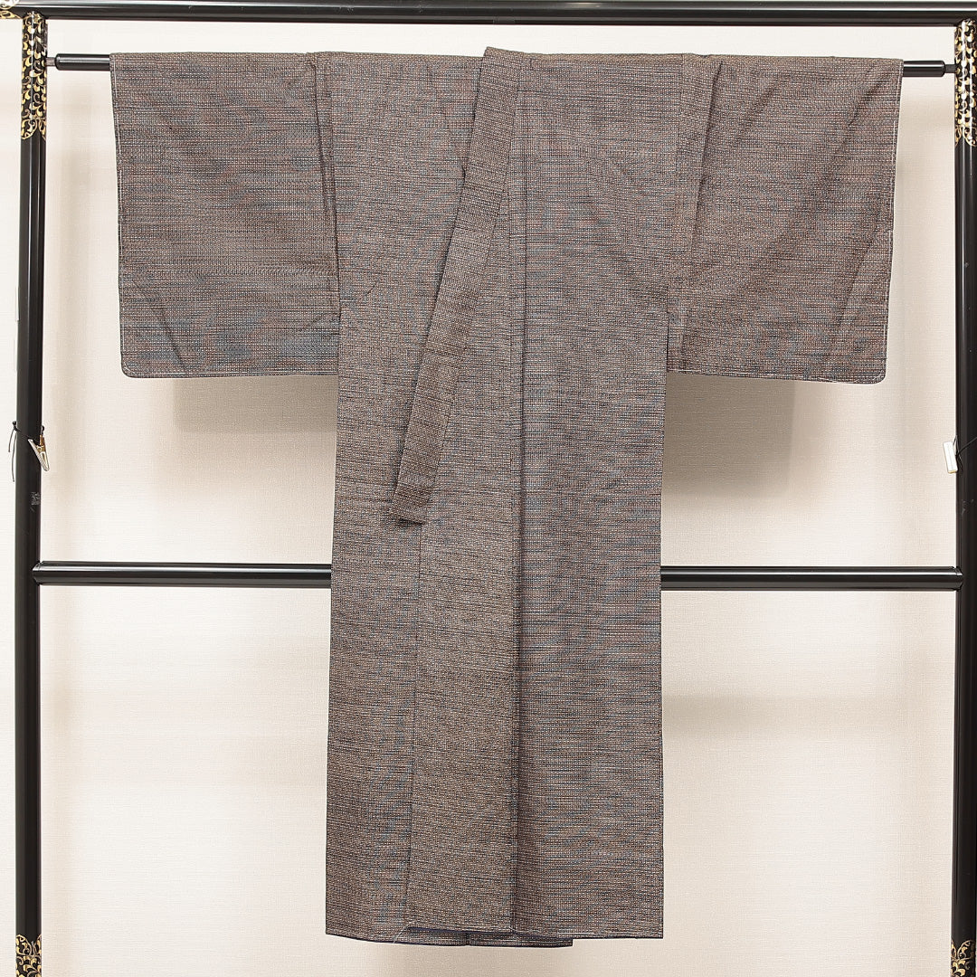 男着物 袷 身丈134cm 裄丈65cm 正絹 Cランク カジュアル 棒衿 XSサイズ 抽象柄 茶系 LP 1224-16887