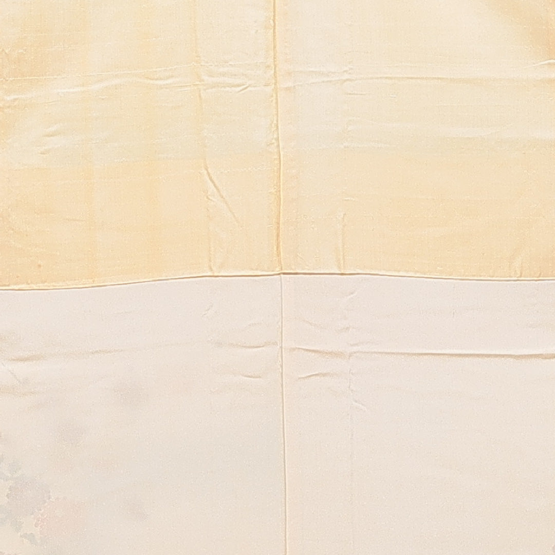 付下げ 袷 身丈156cm 裄丈62cm 正絹 Cランク Mサイズ 広衿 インフォーマル ちりめん 流水 菊 クリーム系 1261-16666