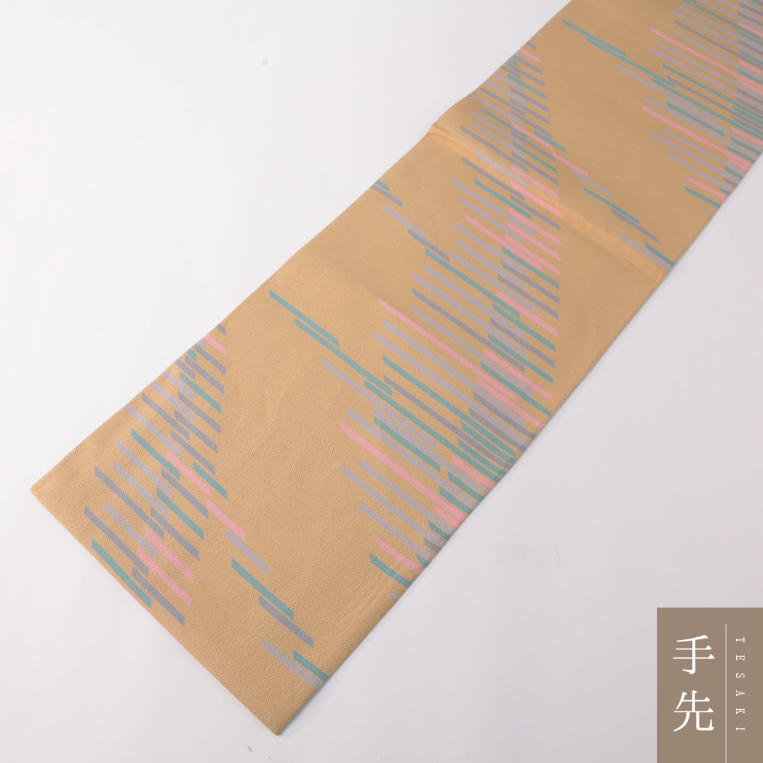 袋帯 帯丈440cm 正絹 全通 カジュアル 創作柄 ベージュ系 黄系 1243-01780