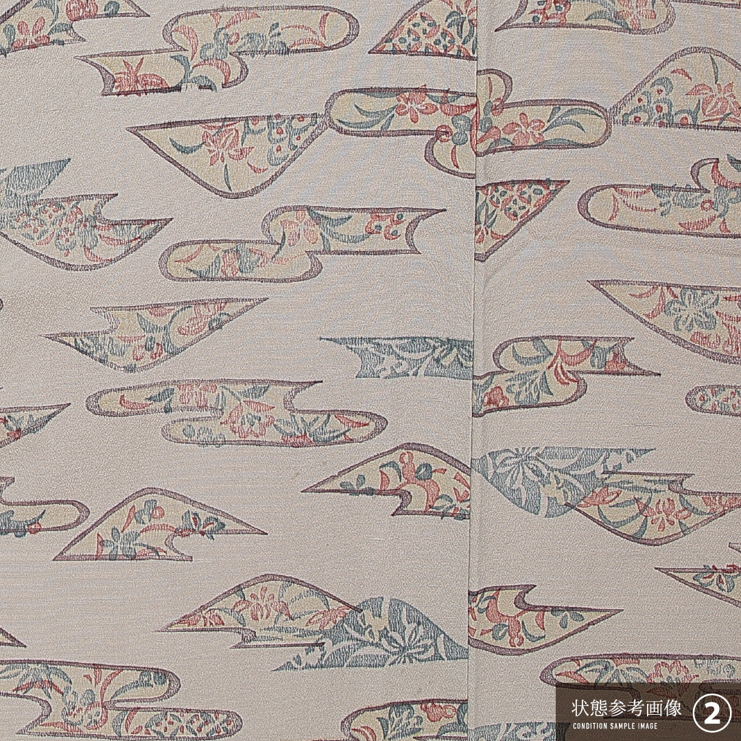 小紋 袷 身丈157cm 裄丈60cm 正絹 Aランク インフォーマル 広衿 Mサイズ 古典柄 グレー系 RP 1221-15218
