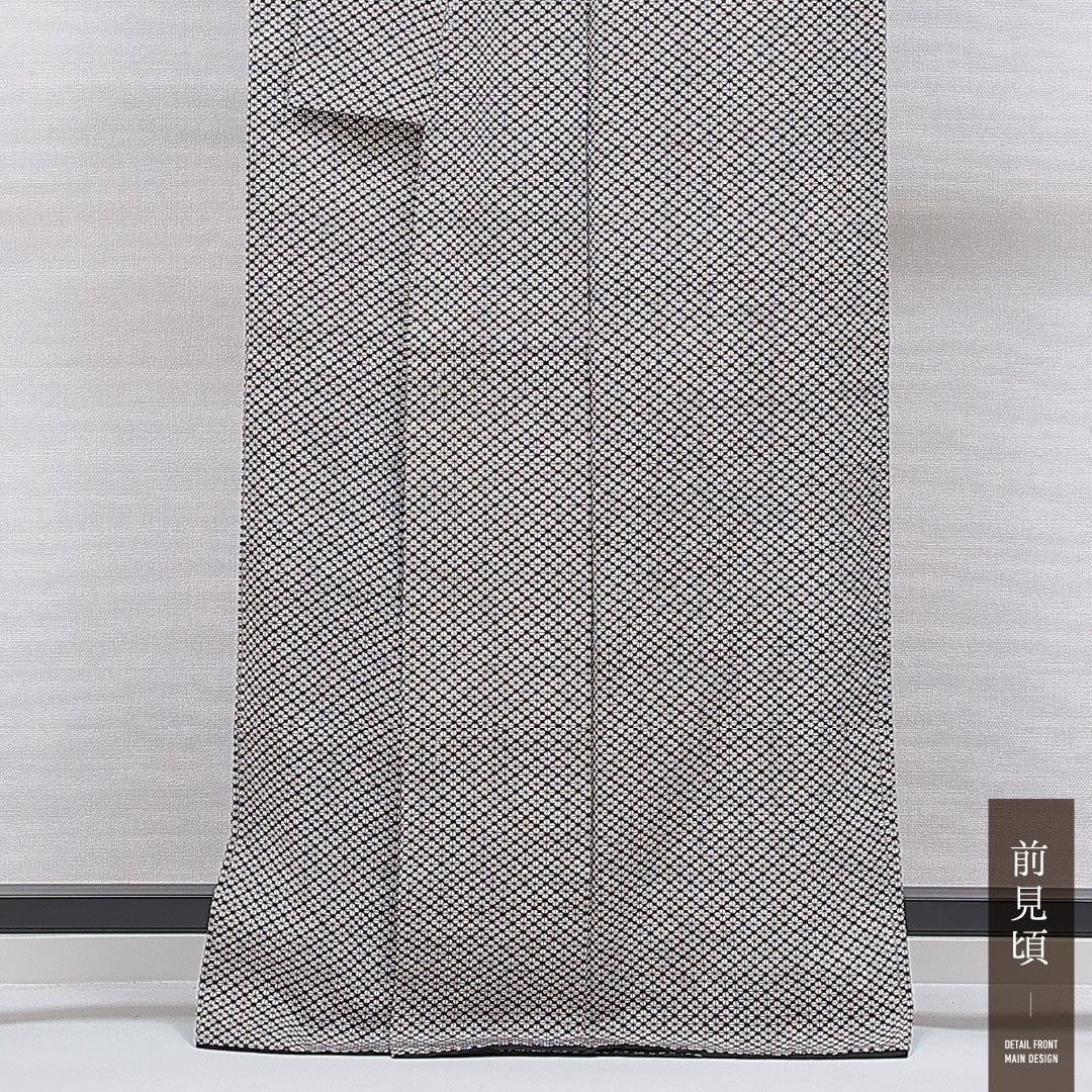 小紋 袷 身丈164cm 裄丈62cm 正絹 Cランク インフォーマル 広衿 Lサイズ 花菱 茶系 HP 1221-16737