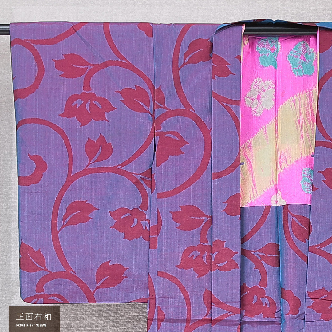 アンティーク 羽織 (銘仙) 袷 身丈97cm 裄丈62cm 正絹 Aランク バチ衿 Sサイズ 唐華 紫系 RP 1232-15176