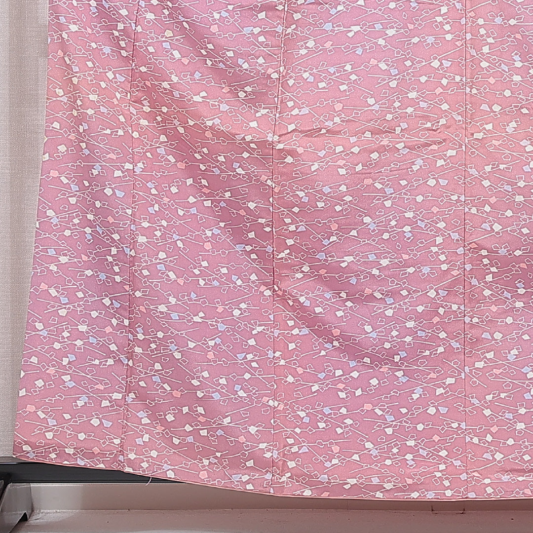 小紋 洗える着物 袷 身丈161cm 裄丈61cm ポリエステル Cランク Lサイズ 広衿 インフォーマル 抽象柄 ピンク系 1215-15804