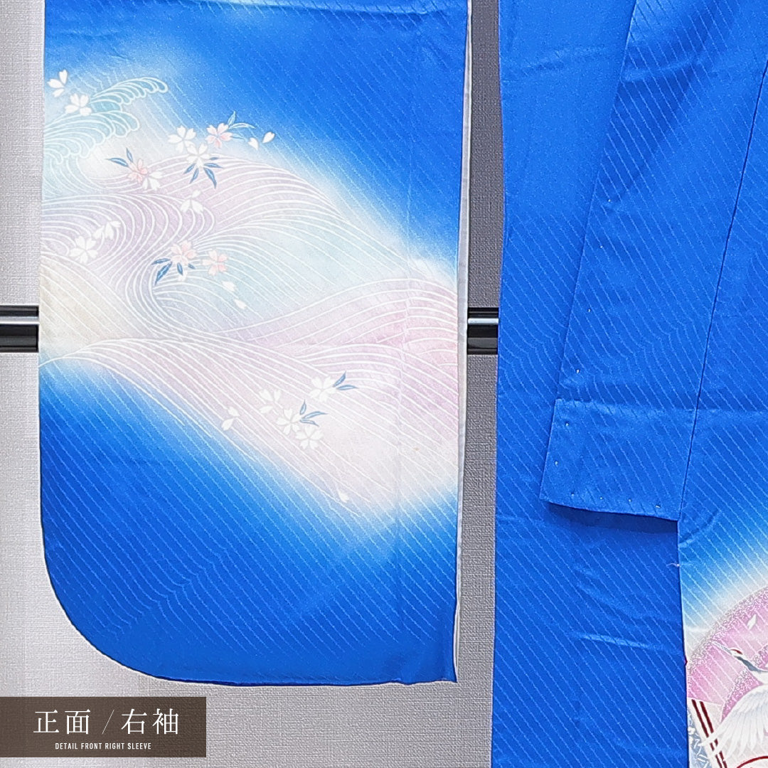 振袖 袷 身丈168cm 裄丈65cm フォーマル Cランク XLサイズ 正絹 広衿 鶴 扇 桜 1213-F0665