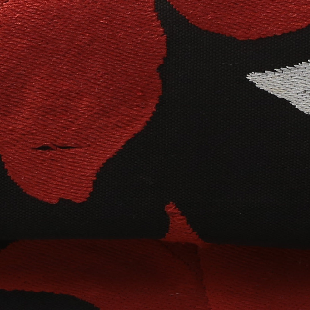 九寸名古屋帯 帯丈359cm カジュアル 名古屋仕立て 六通 Cランク 正絹 綴れ織 百合 黒系 1224-03822