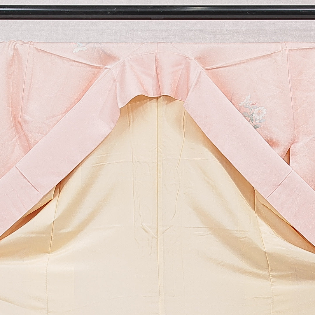 未使用品 訪問着 袷 身丈172cm 裄丈64cm 正絹 Nランク セミフォーマル 広衿 2XLサイズ 牡丹 可憐 落ち着き ピンク系 M4 1217-15358